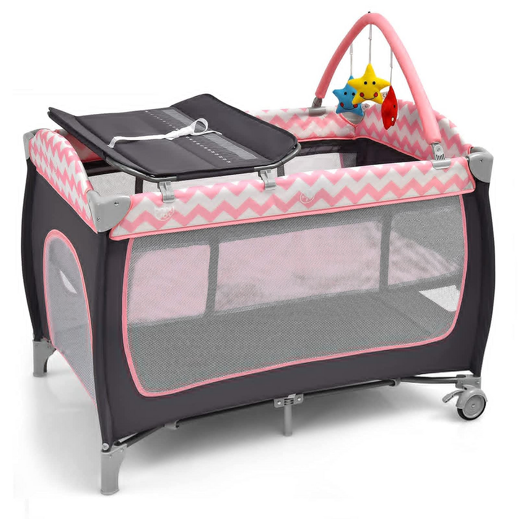 BABY JOY 4 in 1 Pack and Play, Pink - Costzon