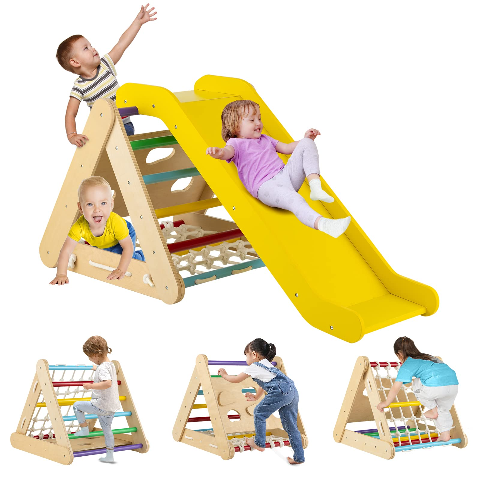 Costzon 4 in 1 Climbing Toy for Toddlers 3 Sided Montessori Wooden Tr costzon