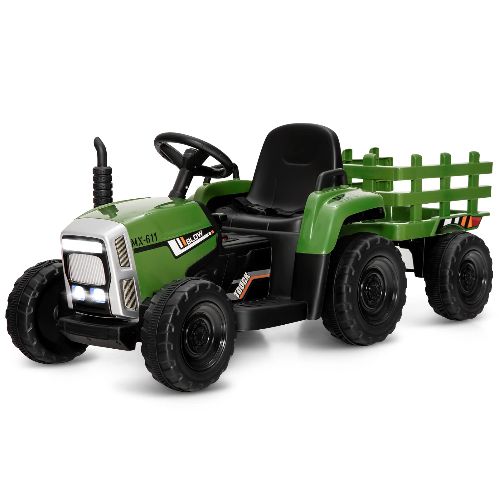 Costzon 12V Kids Ride On Tractor with Trailer, Battery Powered
