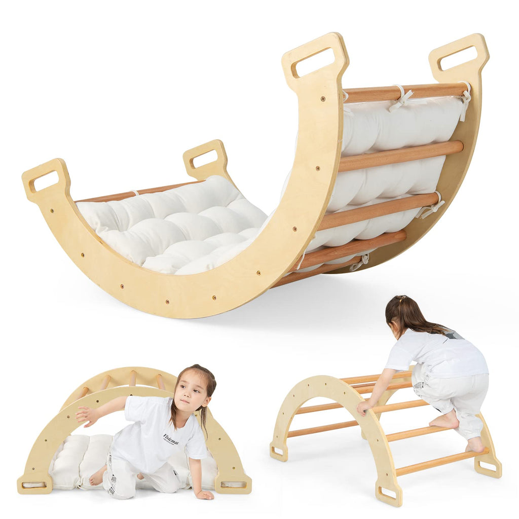 2-in-1 Montessori Wooden Arch Climber Ladder Structure with Cozy Cushion - Costzon