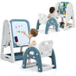 Costzon Kids Art Easel with Stool, 2 in 1 Double-Sided Magnetic Dry Erase Board and Kids Book Rack with Foldable Desktop