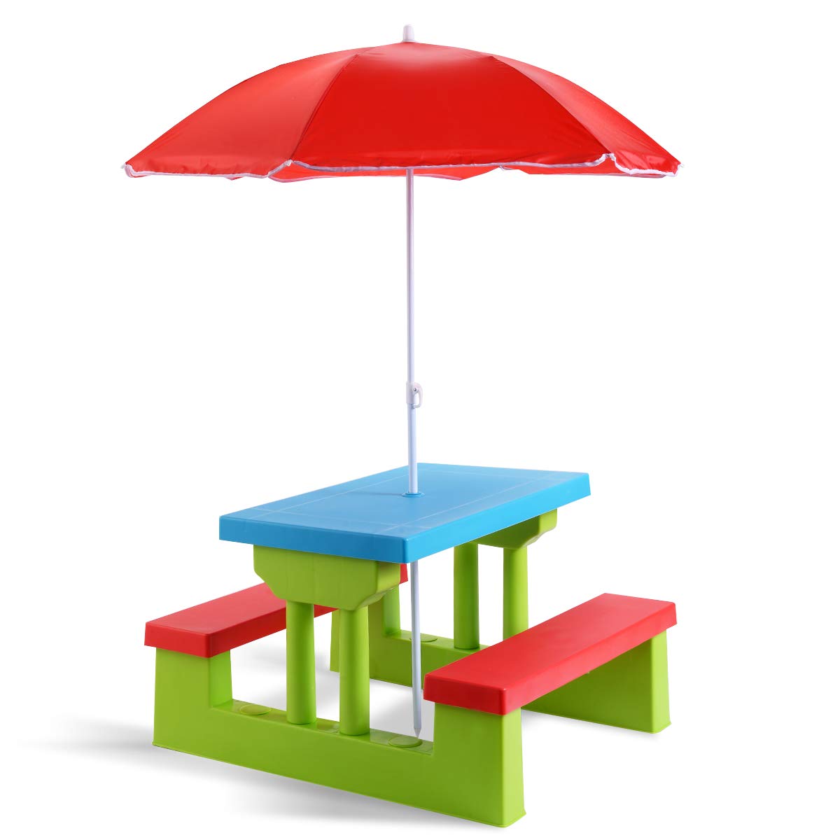 Picnic Table Indoor & Outdoor Plastic Table Bench Removable Umbrella
