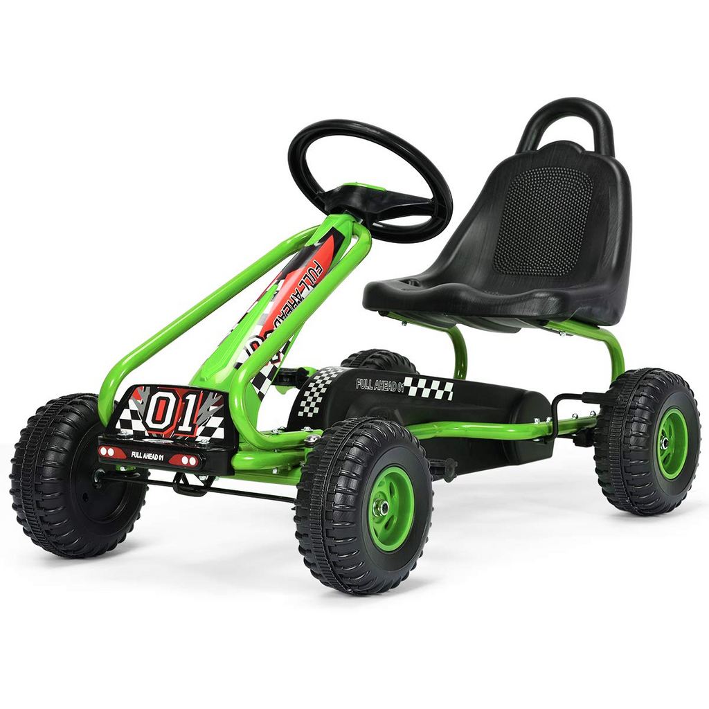 4 Wheel Pedal Powered Ride On Toys, Outdoor Racer Pedal Car with Adjustable Seat - Costzon