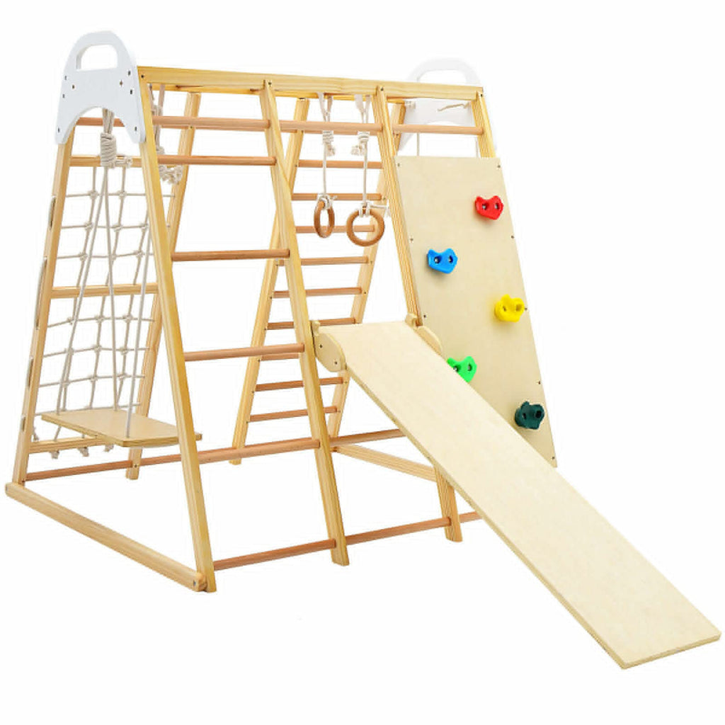 Kids Indoor Playground Jungle Gym with Slide, Climbing Rock/Net -  Costzon