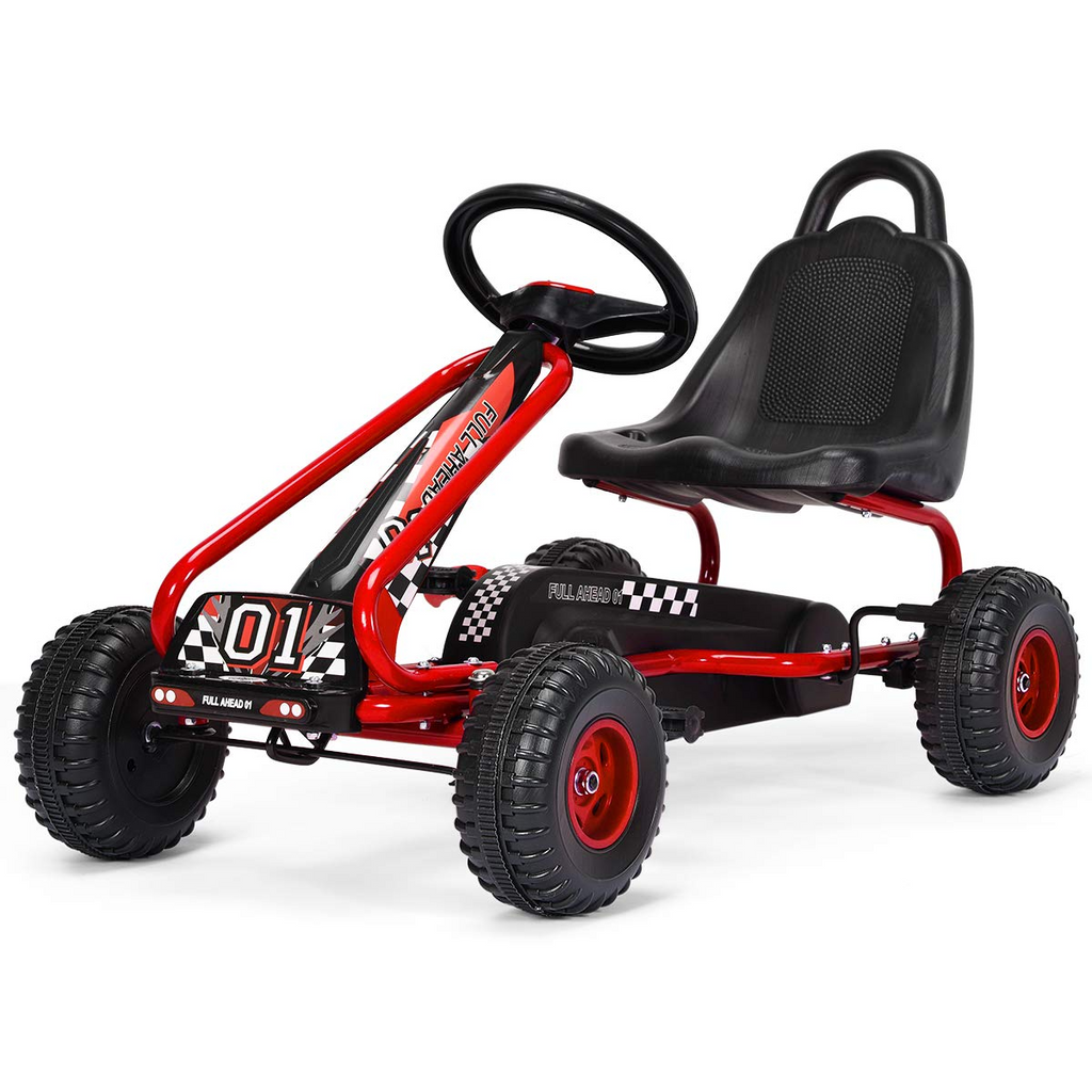 4 Wheel Pedal Powered Ride On Toys, Outdoor Racer Pedal Car with Adjustable Seat - Costzon