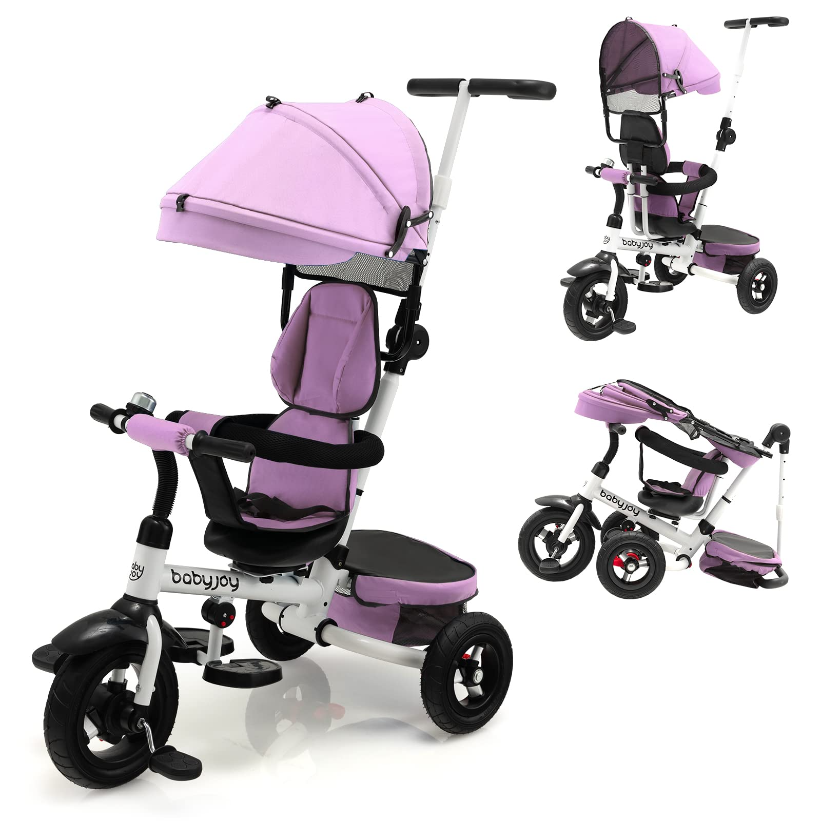 4-in-1 Kids Baby Stroller Tricycle Detachable Learning Toy Bike-Pink