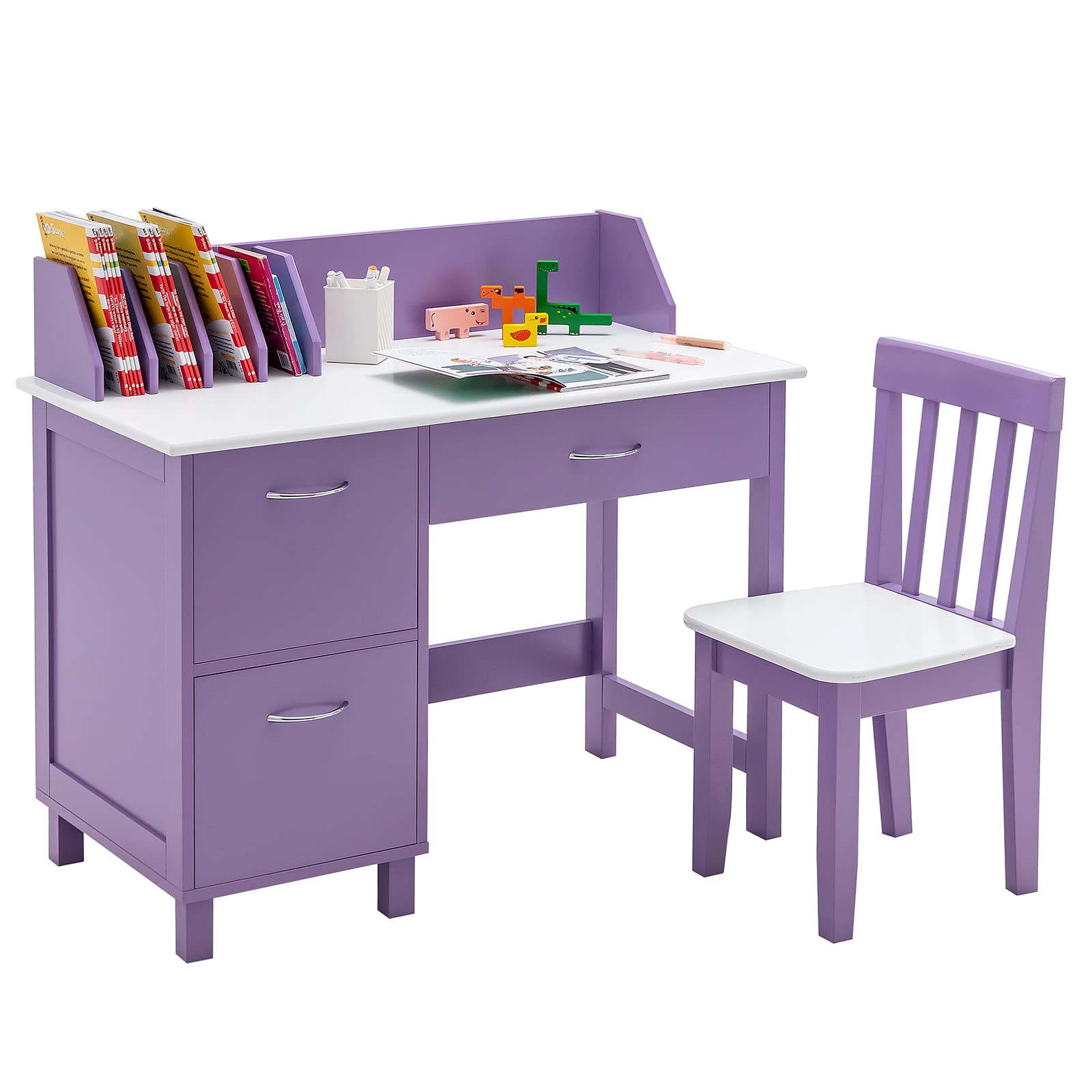 Costzon Kids Desk and Chair Set, Children Wooden School Learning