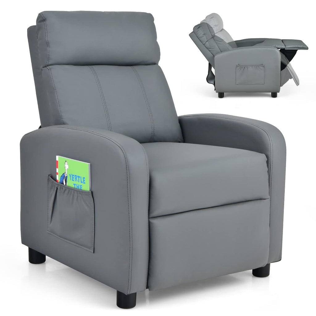 Kids Recliner, Adjustable PU Leather Lounge Chair - Costzon