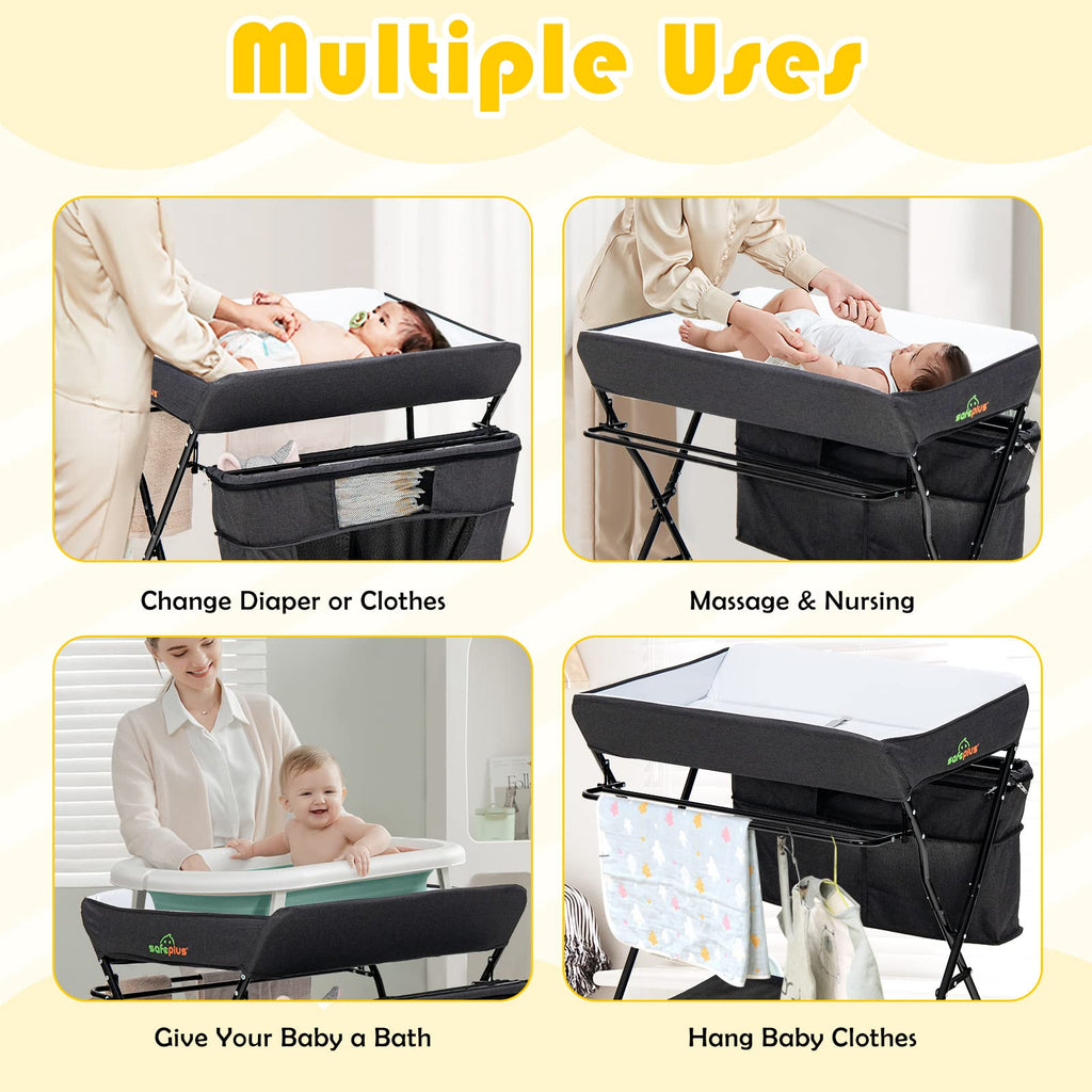 Changing Table Height Costzon Portable Baby Changing Table, Height Adjustable Mobile Nursery ...