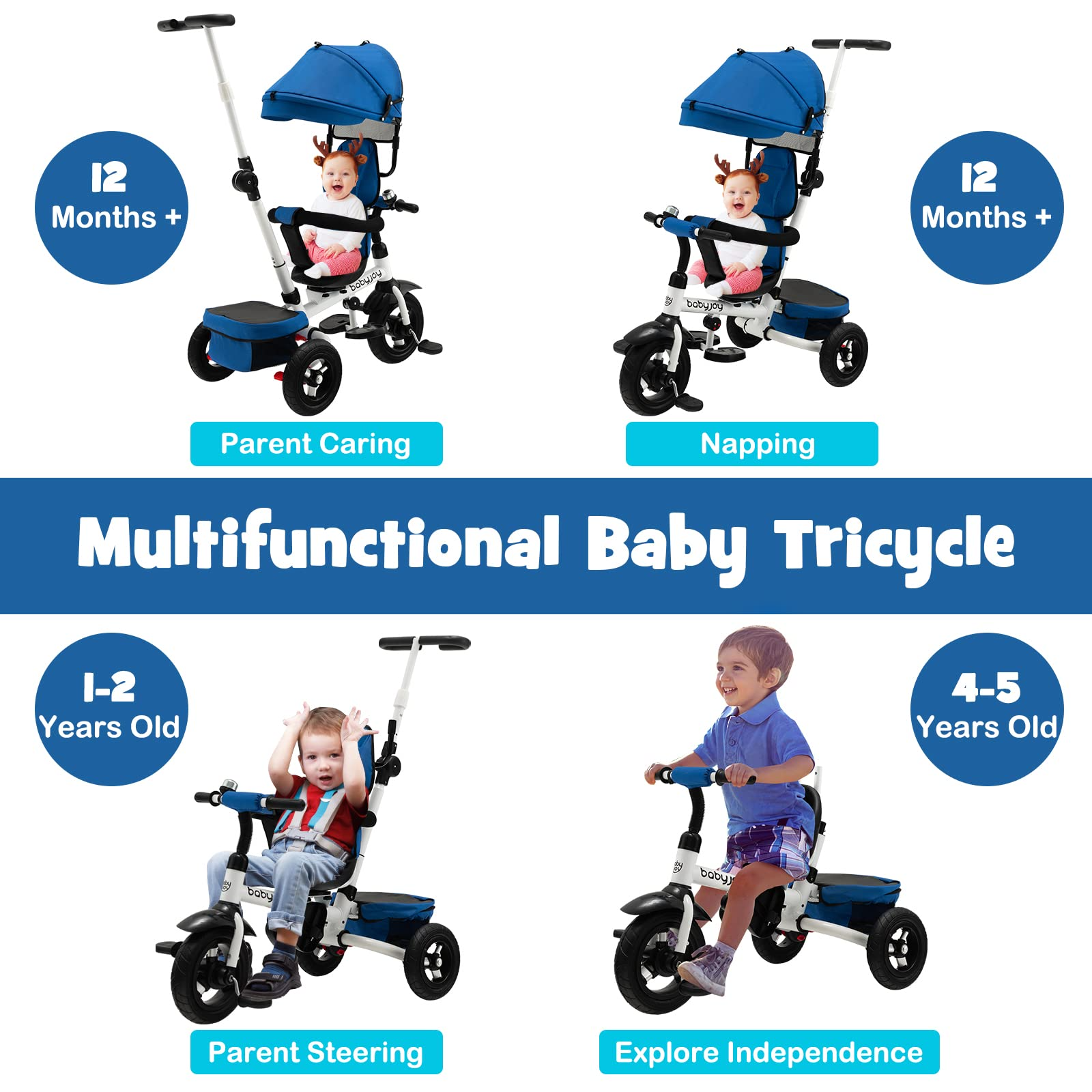 Costzon Tricycle, 4 in 1 Toddler Bike w/Removable Push Handle, Trike f – costzon