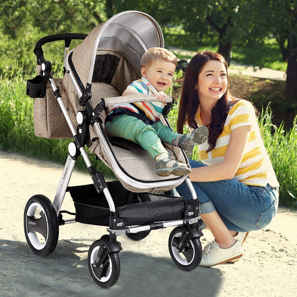 BABY JOY Baby Stroller 2 in 1 Convertible Bassinet Reclining Stroller Foldable Pram Carriage with 5 Point Harness