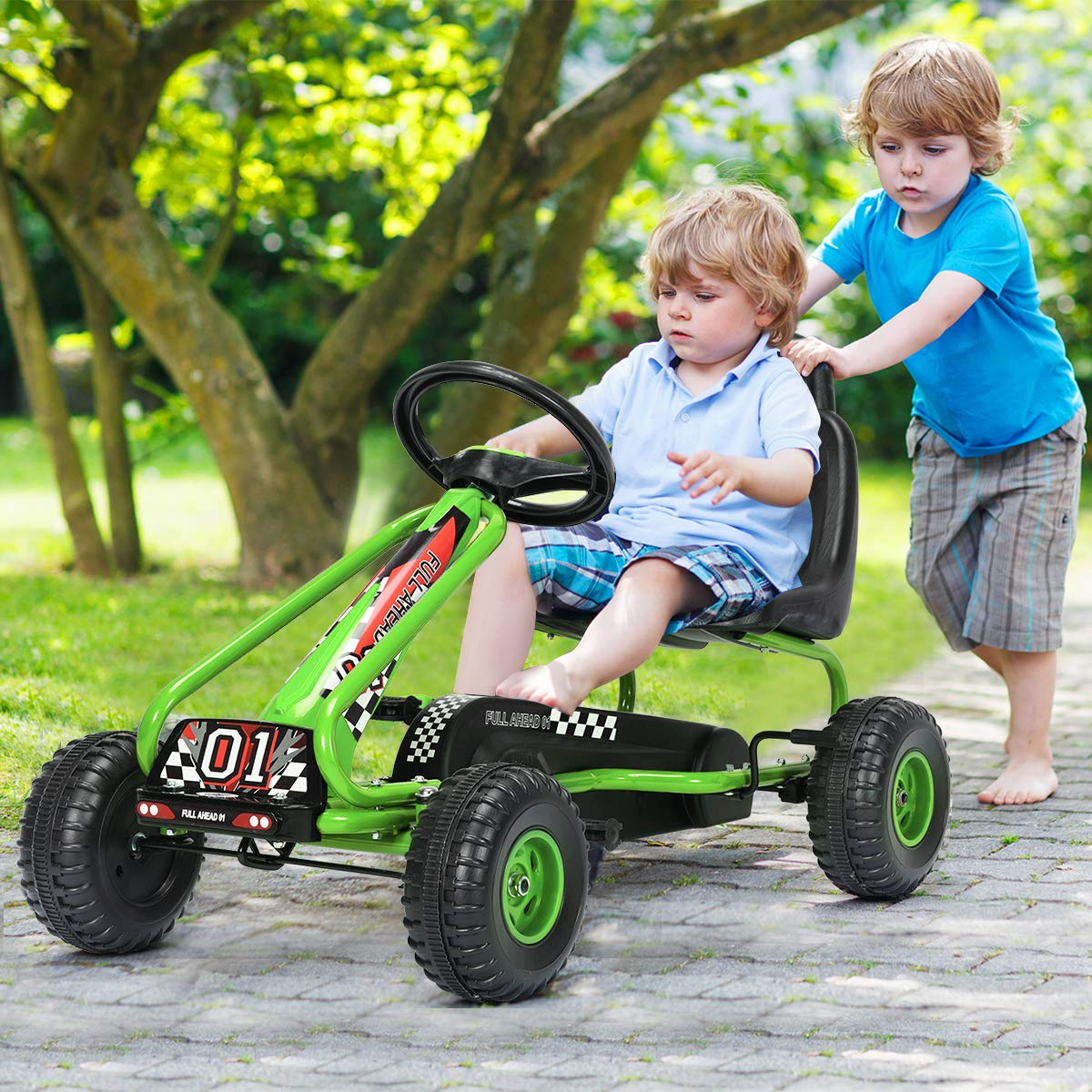 4 Wheel Pedal Powered Ride-On Go Kart with Adjustable Seat Red