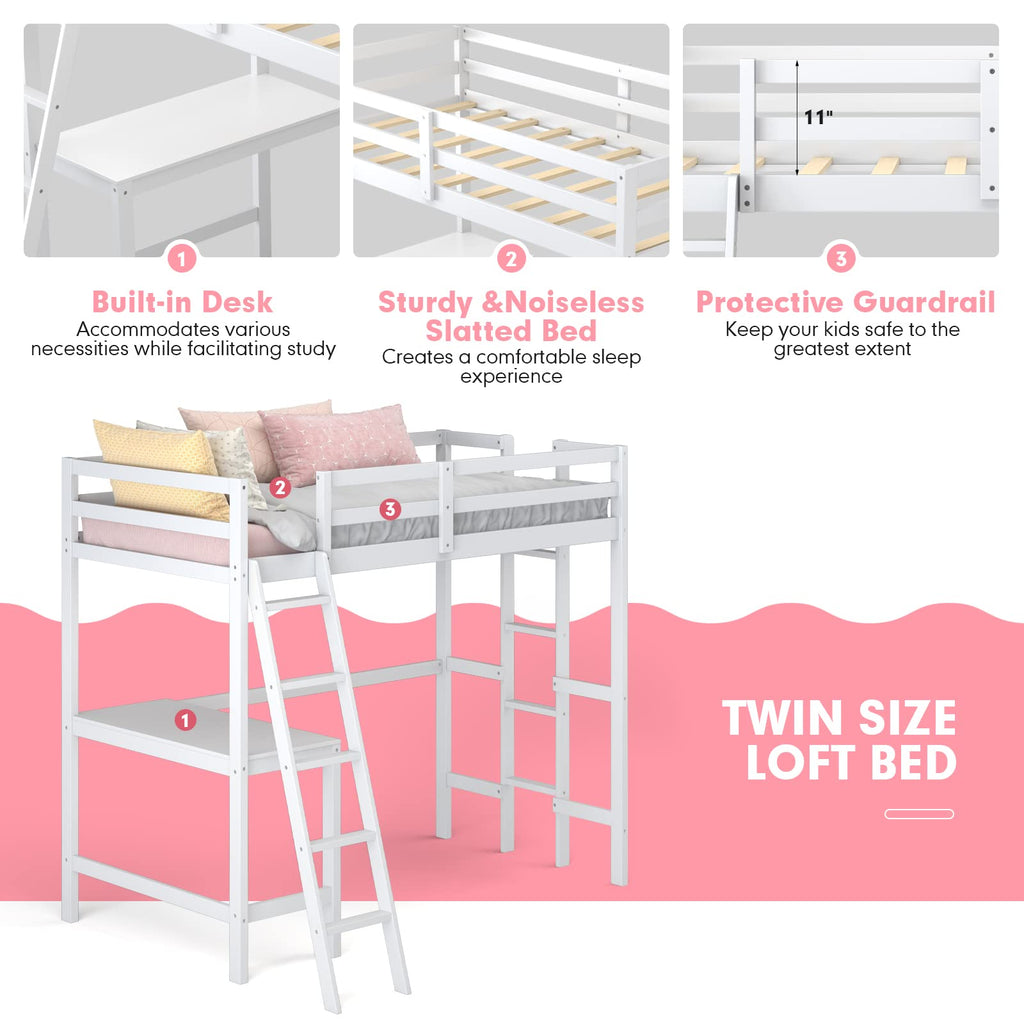 Dark brown loft bed with integrated desk and ladder