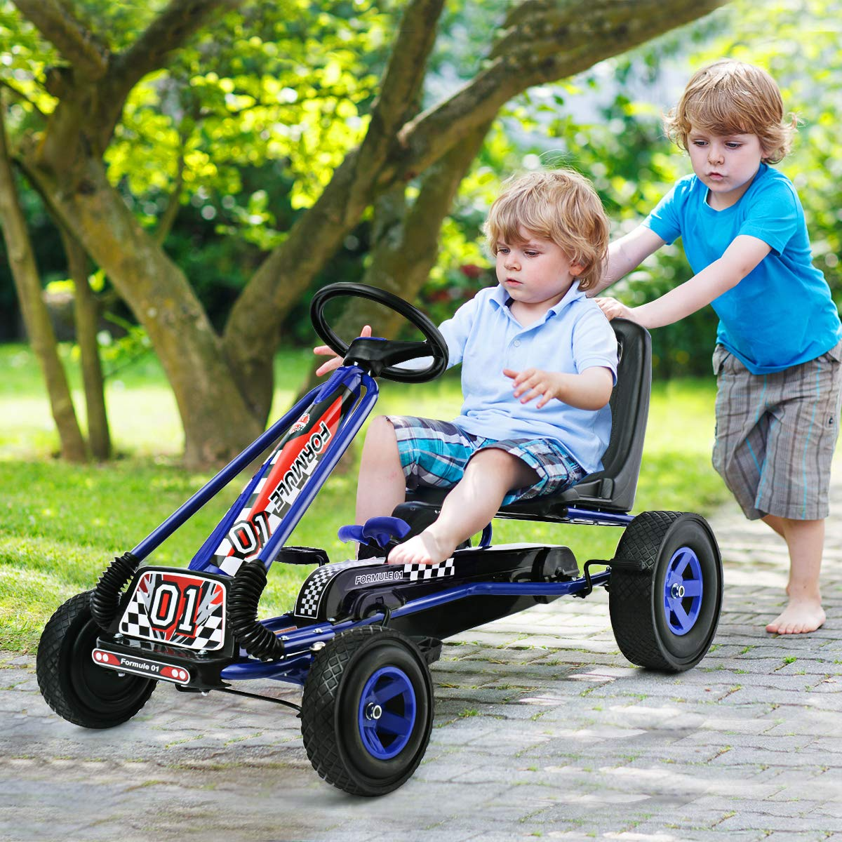 4 Wheels Kids Ride On Pedal Powered Bike Go Kart Racer Car Outdoor Play Toy-Red