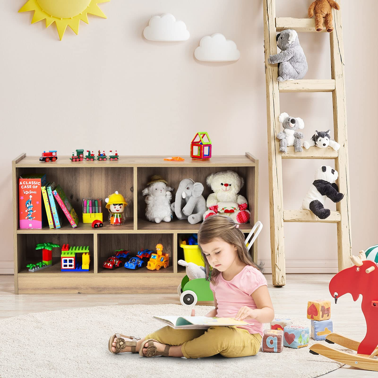 Costzon Wooden Bookshelf Daycare Furniture for Playroom, Kids Room, Nu –  costzon