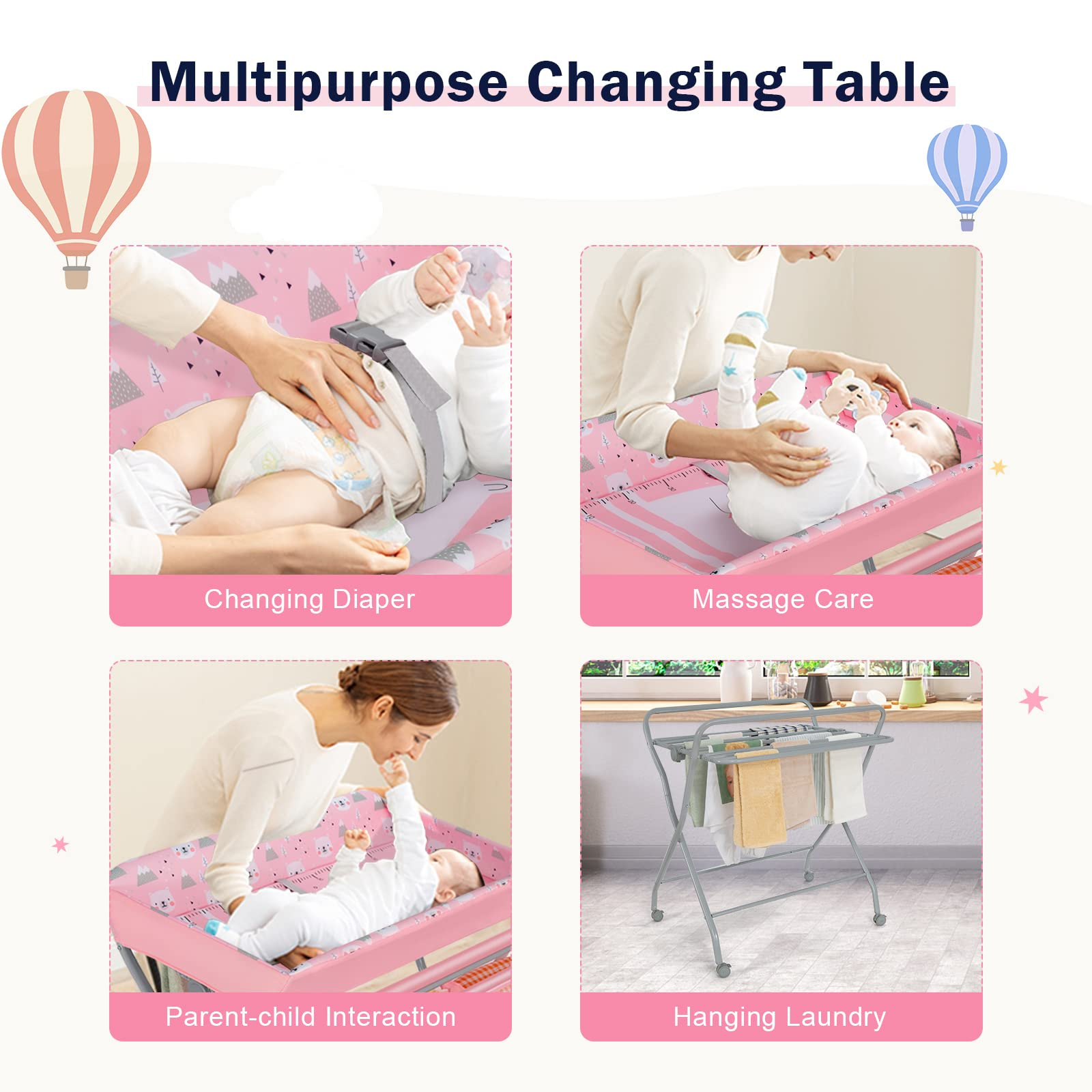 Costzon Portable Changing Table, Mobile Baby Changing Table with Wheel
