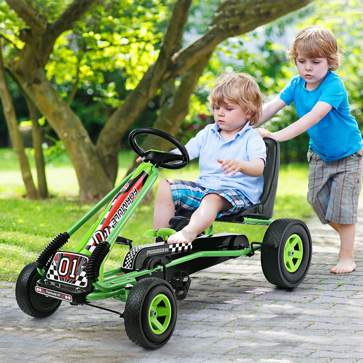 4 Wheels Kids Ride On Pedal Powered Bike Go Kart Racer Car Outdoor Play Toy-Red