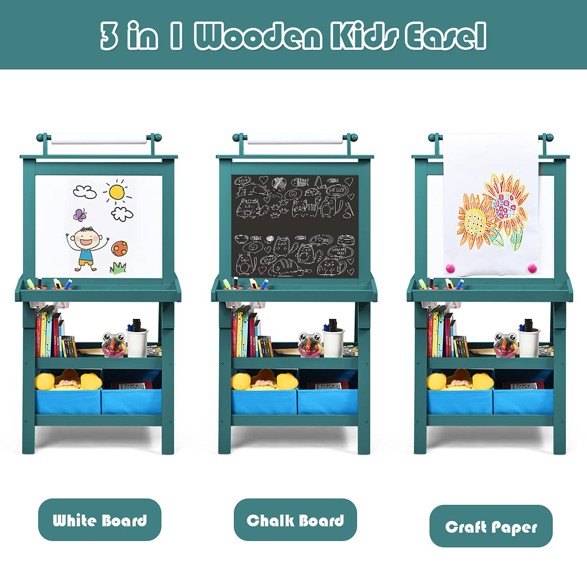 Multi functional Kids' Standing Art Easel with Dry-Erase Board