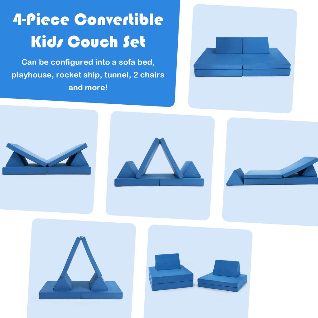 4-Piece Modular Sofa Playset, Folding Mats & 2 Triangular Pillows - Costzon