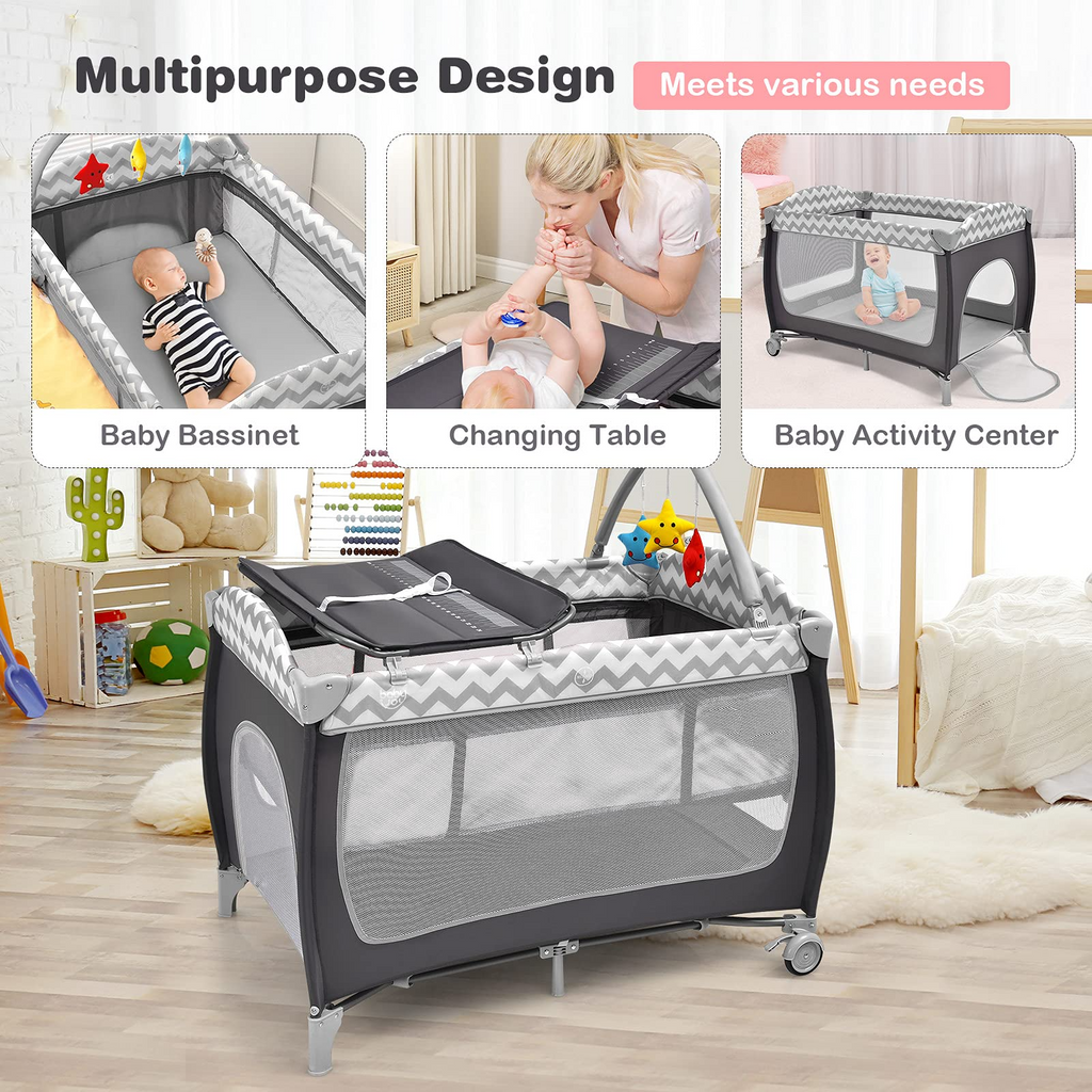 BABY JOY 4 in 1 Pack and Play, Grey - Costzon