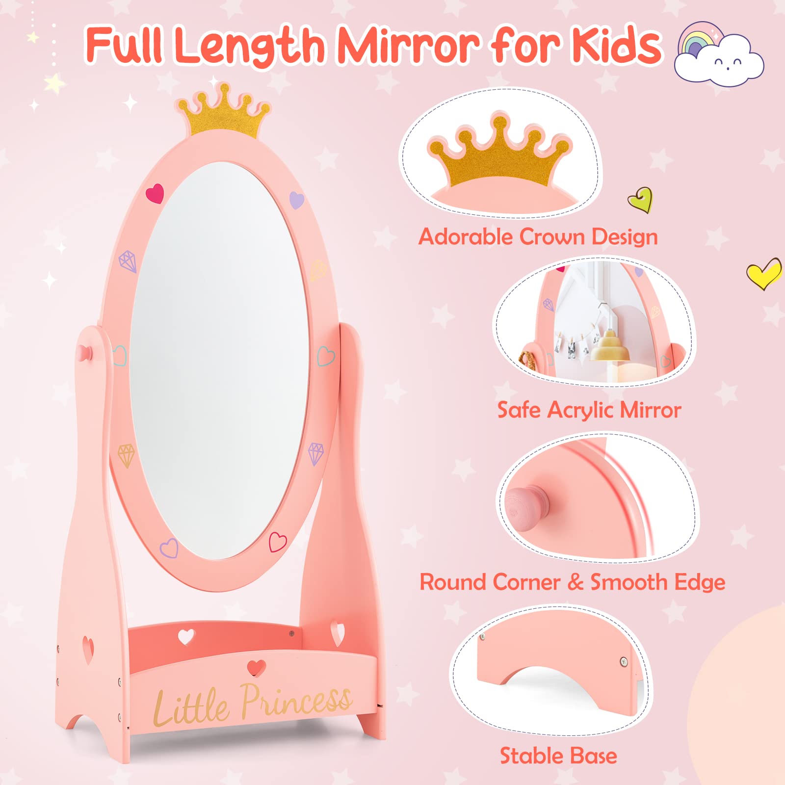 Princess Floor Free Standing Mirror - Costzon