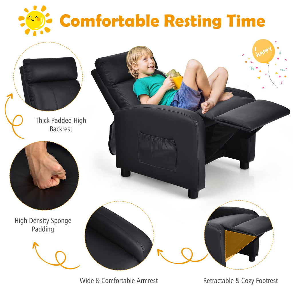 Kids Recliner, Adjustable PU Leather Lounge Chair - Costzon