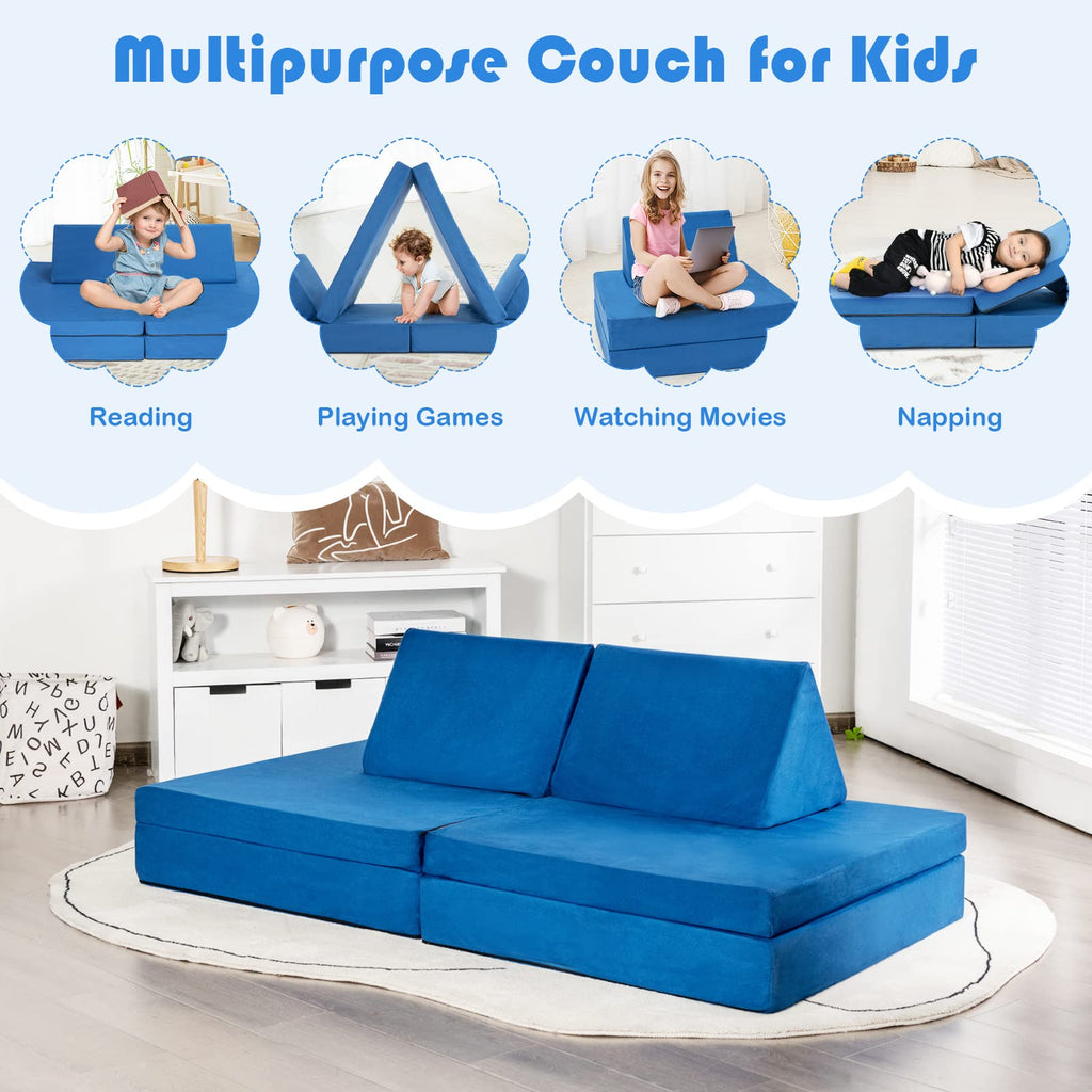 4-Piece Modular Sofa Playset, Folding Mats & 2 Triangular Pillows - Costzon