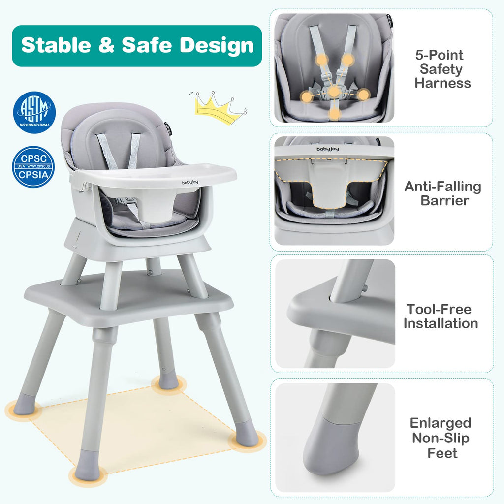 Baby High Chair, 8 in 1 Convertible Highchair for Babies & Toddlers - Costzon