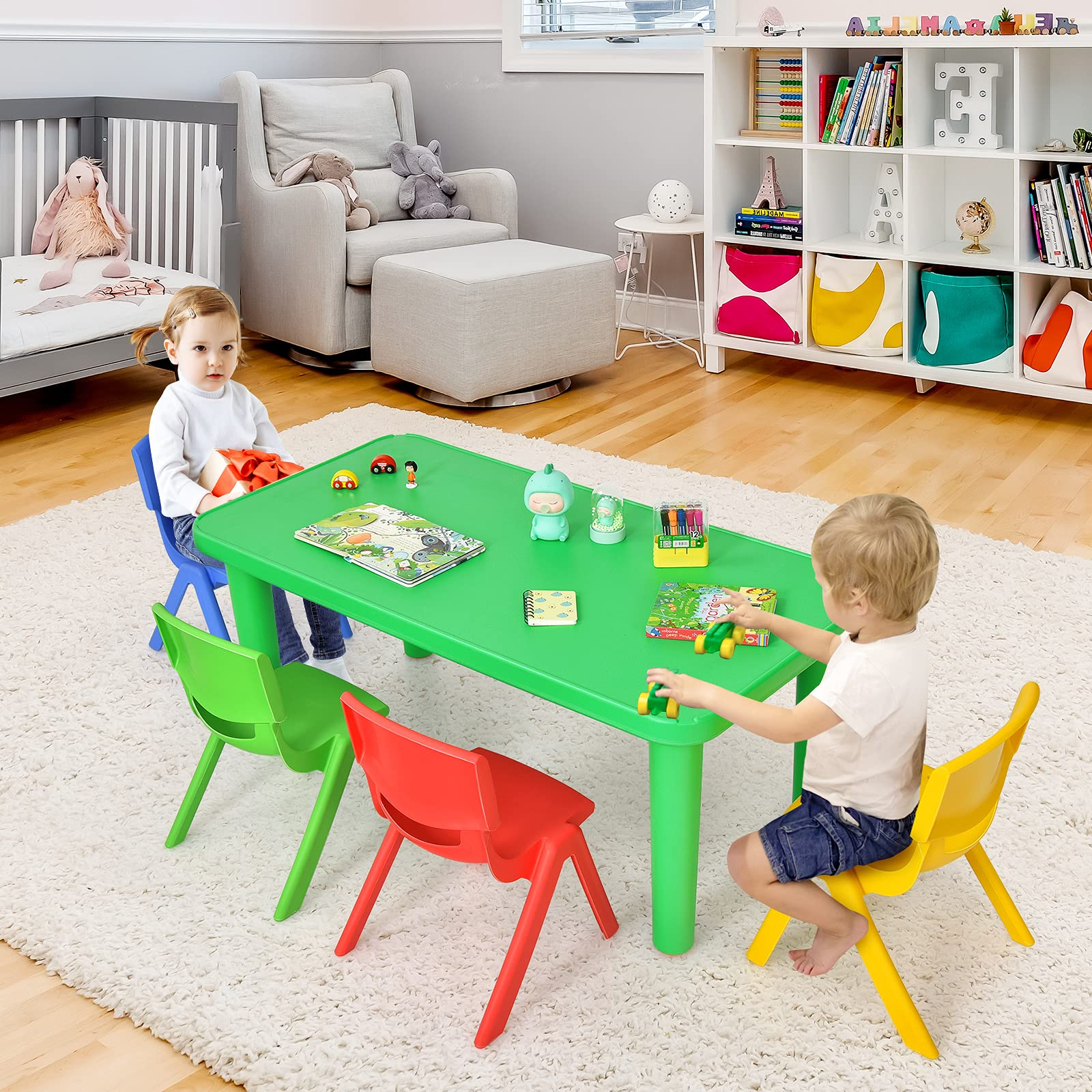 Costzon Kids Table and Chair Set, Plastic Learn and Play Activity