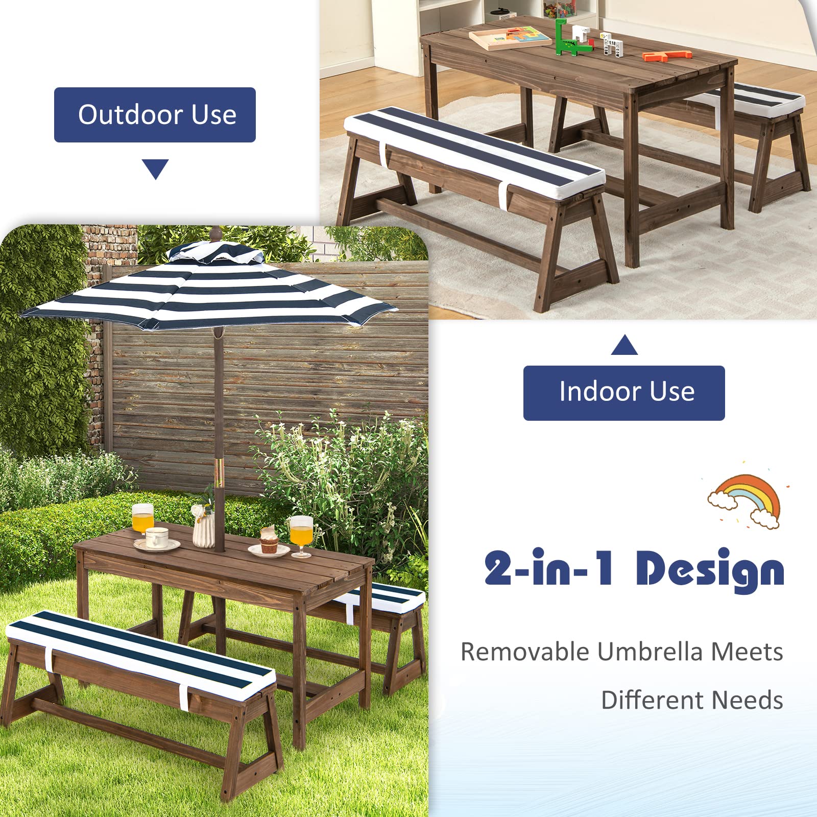 Kidkraft outdoor table & bench set with cushions & umbrella sale