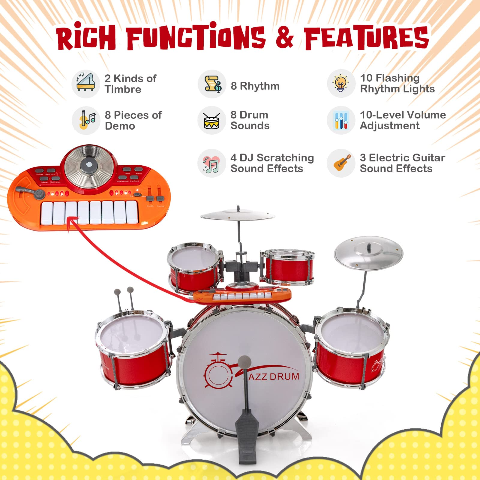 Costzon Kids Drum Keyboard Set with Stool Microphone Stand Jazz Dru costzon