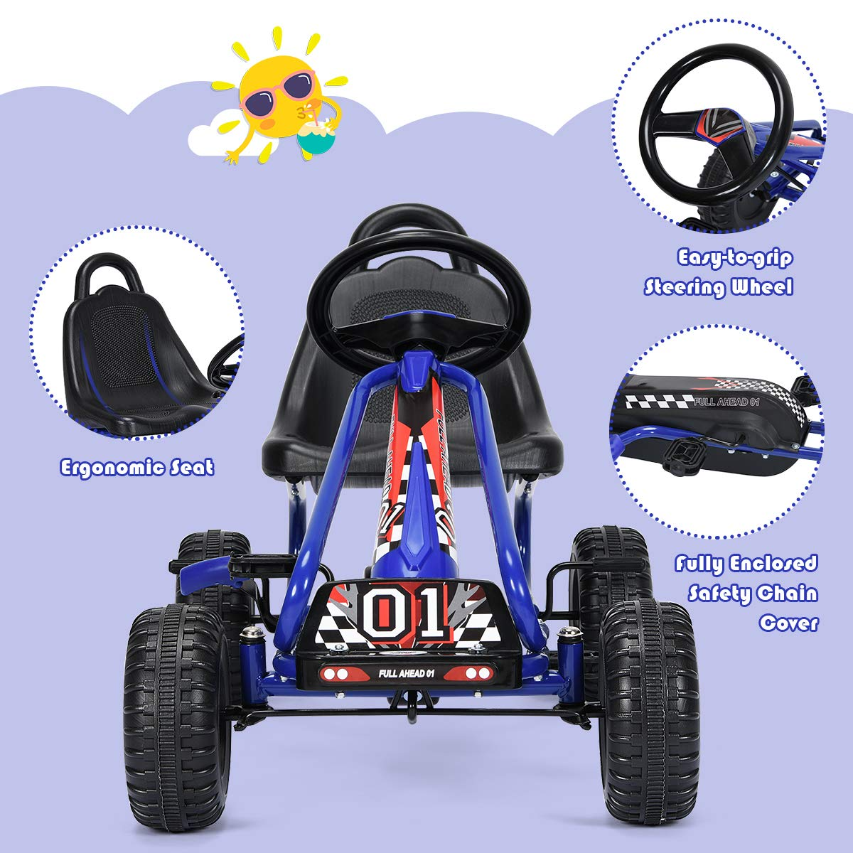 Costzon Kids Pedal Go Kart, 4 Wheel Pedal Powered Ride On Toys