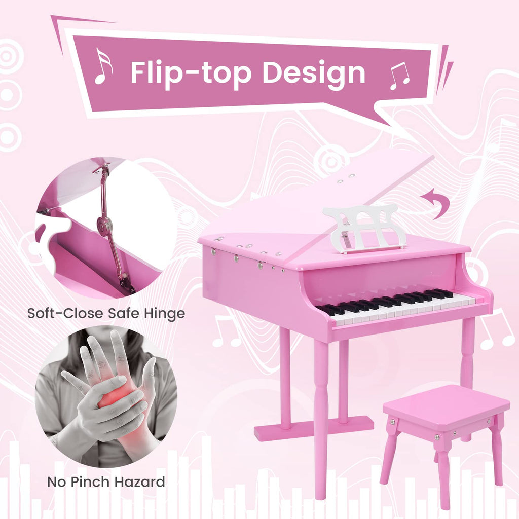 30 Keys Wood Toy Grand Piano with Music Stand and Bench - Costzon