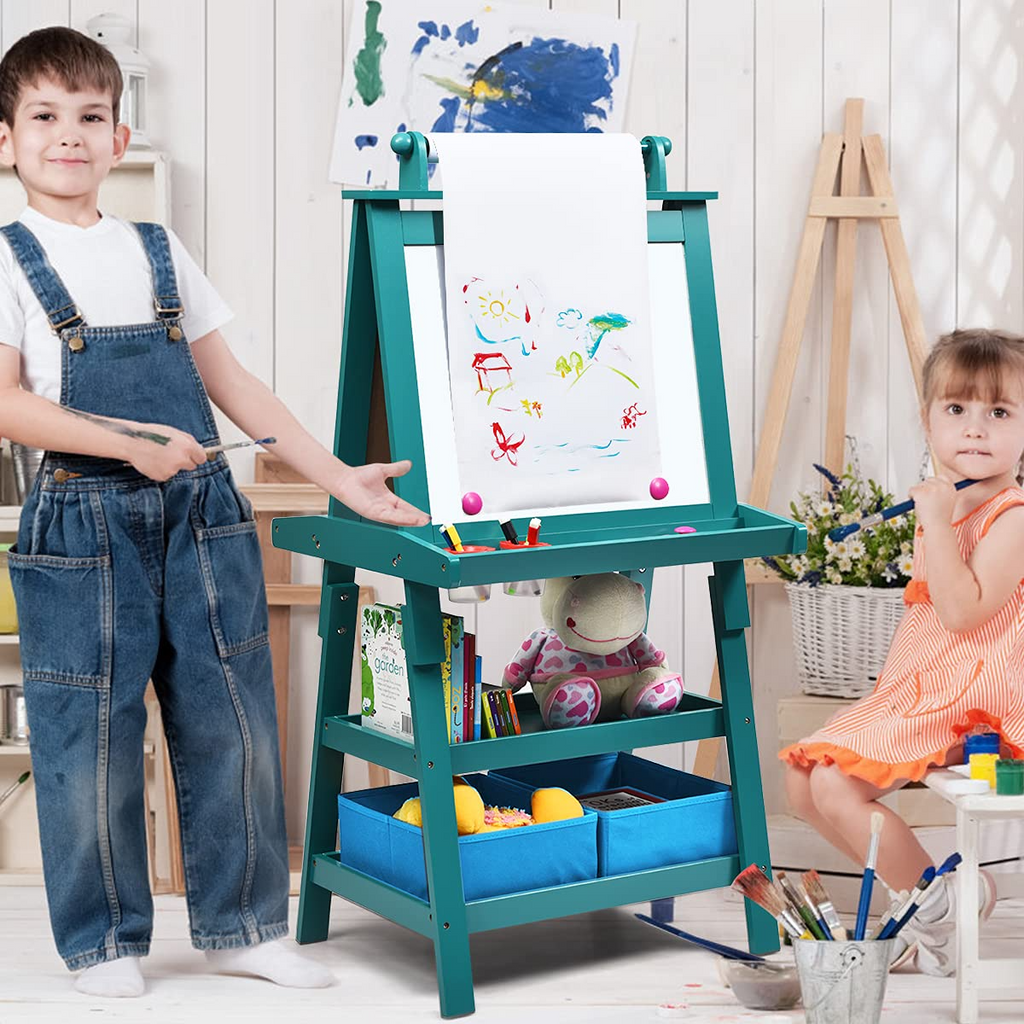 Costzon Kids Art Easel, 3 in 1 Double-Sided Storage Easel, Blue