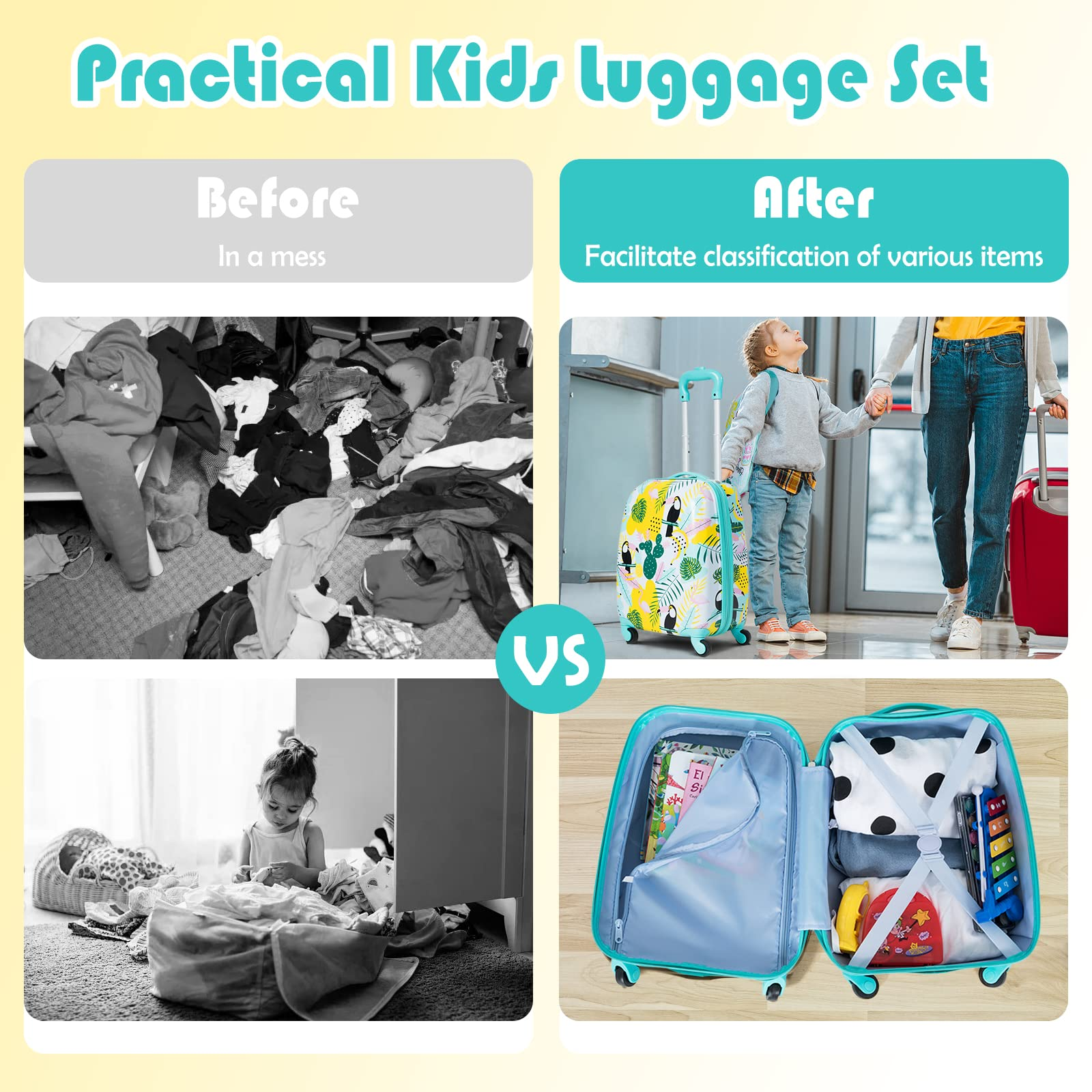 BABY JOY 2 PC Kids Luggage, 16 Toddlers Carry-on Suitcase & 12 Backp –  costzon