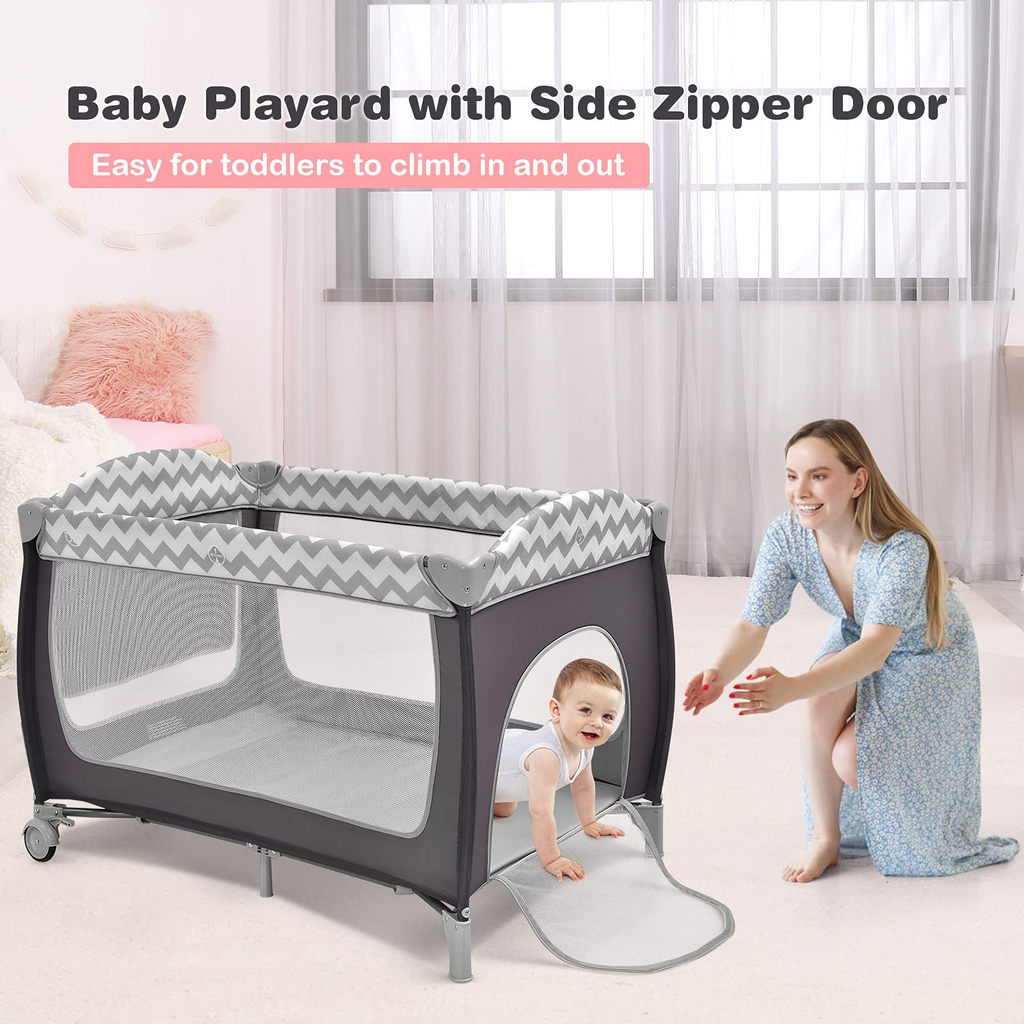 BABY JOY 4 in 1 Pack and Play, Grey - Costzon