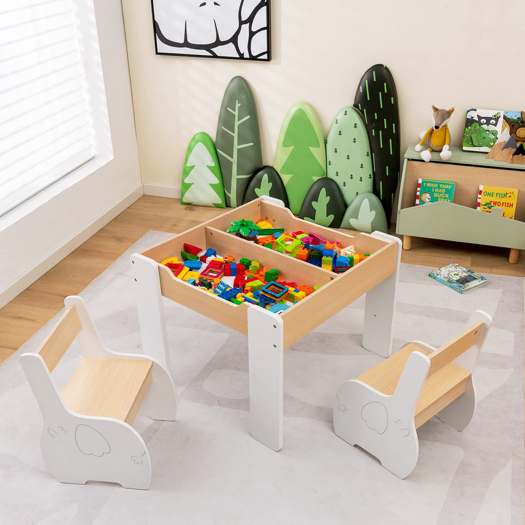  Kids Table and Chair Set, 4 in 1 Wooden Activity Table & 2 Chairs - Costzon