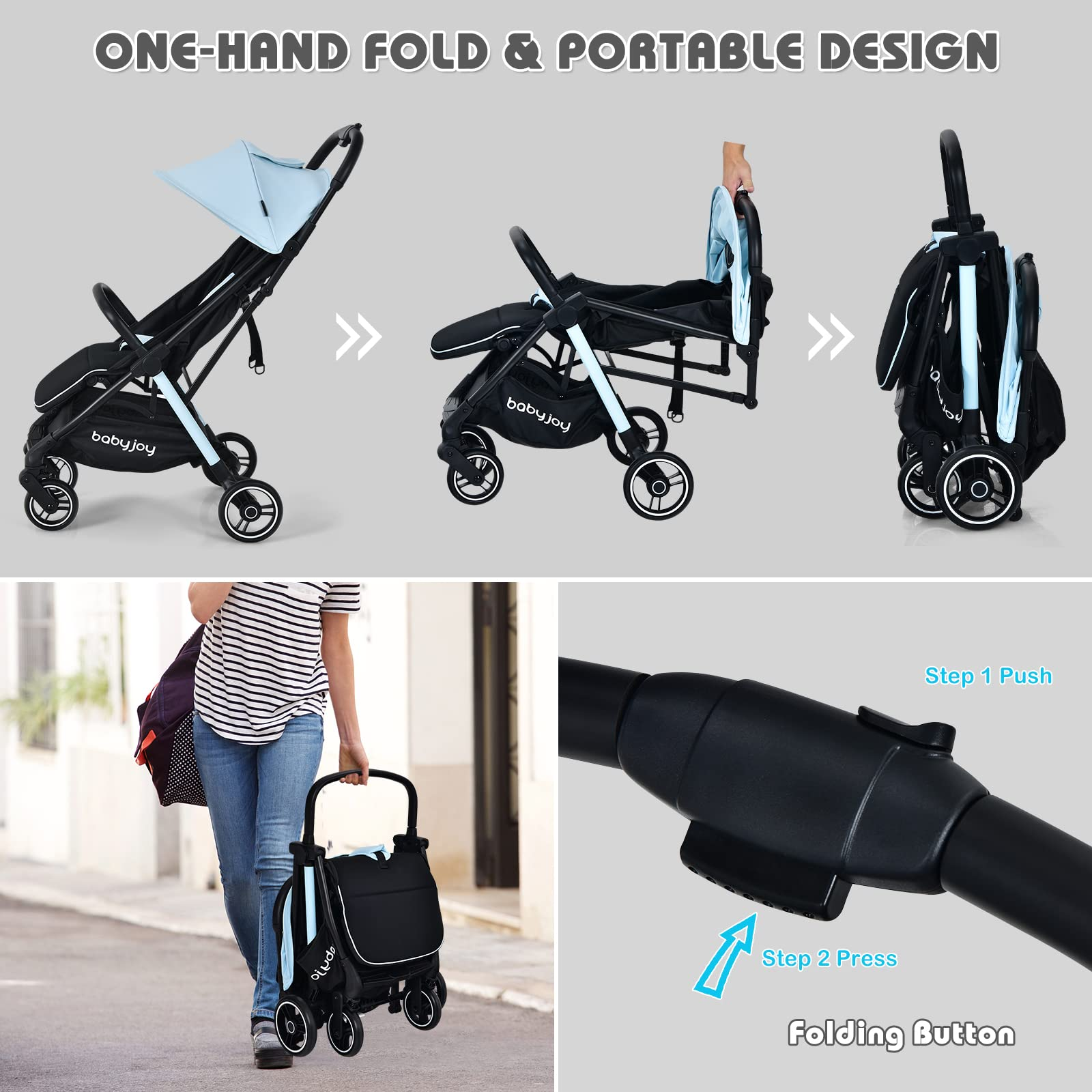 Baby joy portable folding top stroller