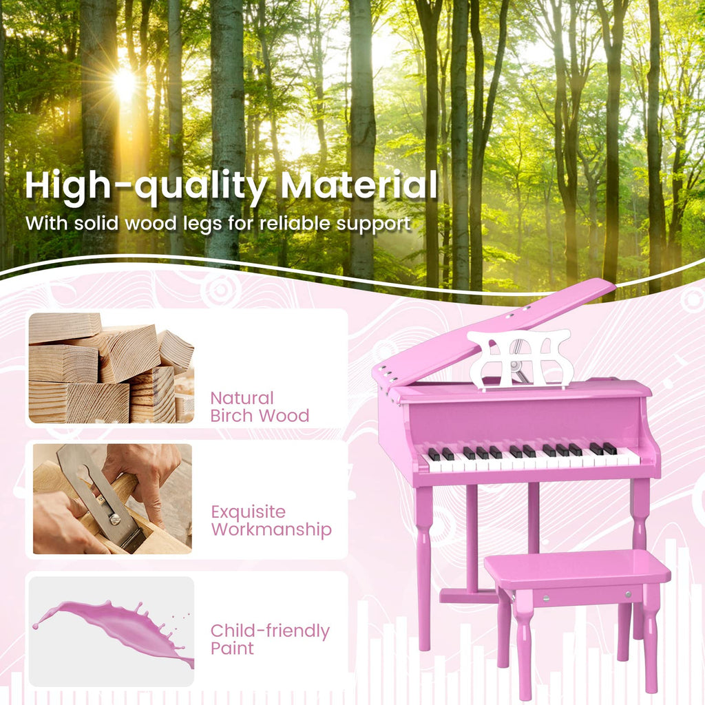 30 Keys Wood Toy Grand Piano with Music Stand and Bench - Costzon