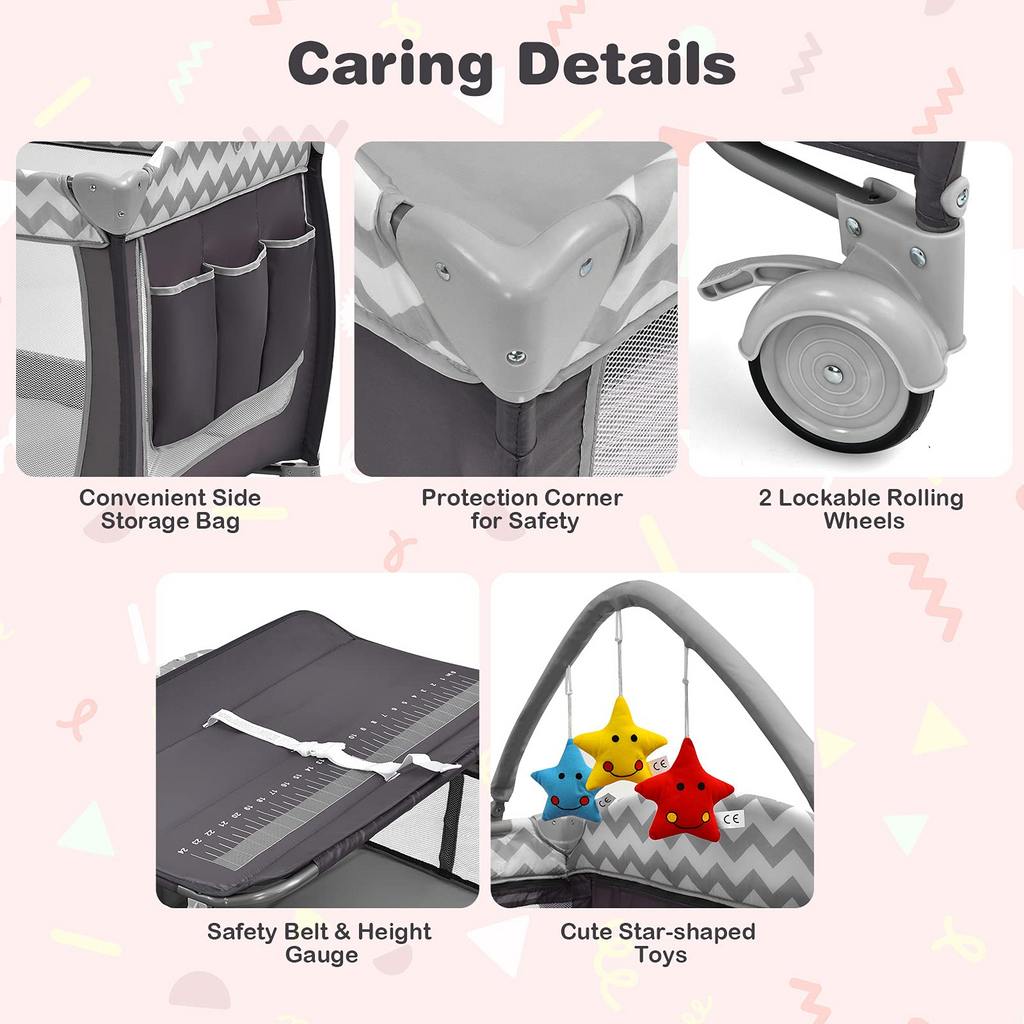 BABY JOY 4 in 1 Pack and Play, Grey - Costzon