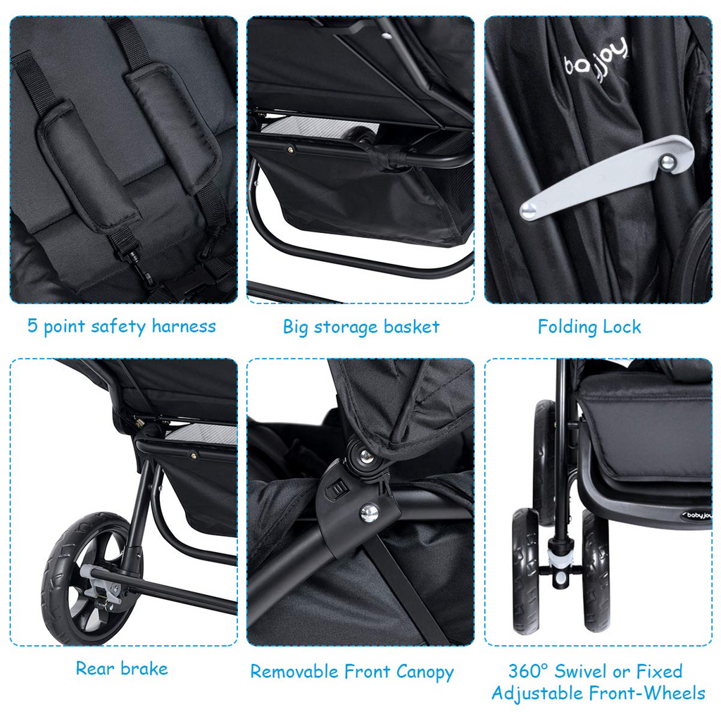 Foldable Double Seat Tandem Stroller