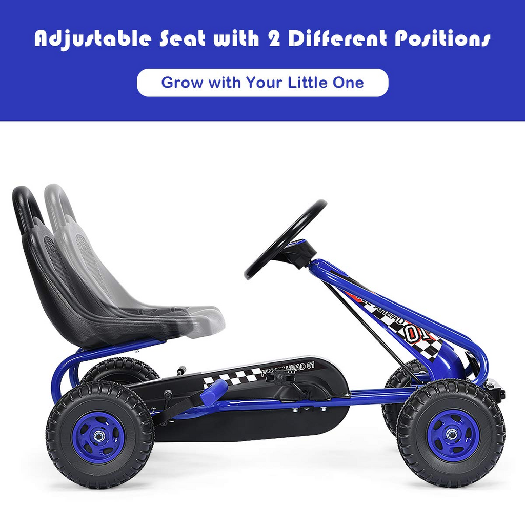 4 Wheel Pedal Powered Ride On Toys, Outdoor Racer Pedal Car with Adjustable Seat - Costzon