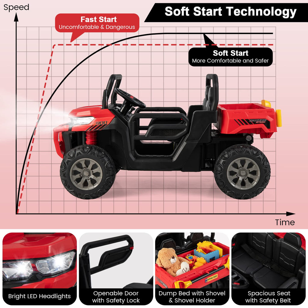 2-Seater Ride on Car, Dump Truck w/ Remote Control - Costzon