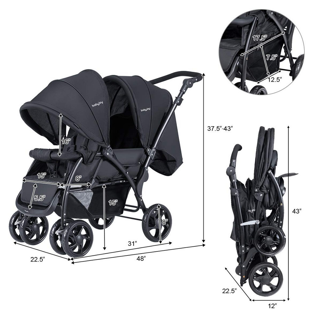 Foldable Double Seat Tandem Stroller