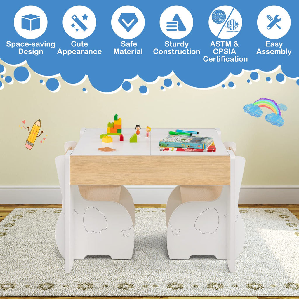  Kids Table and Chair Set, 4 in 1 Wooden Activity Table & 2 Chairs - Costzon
