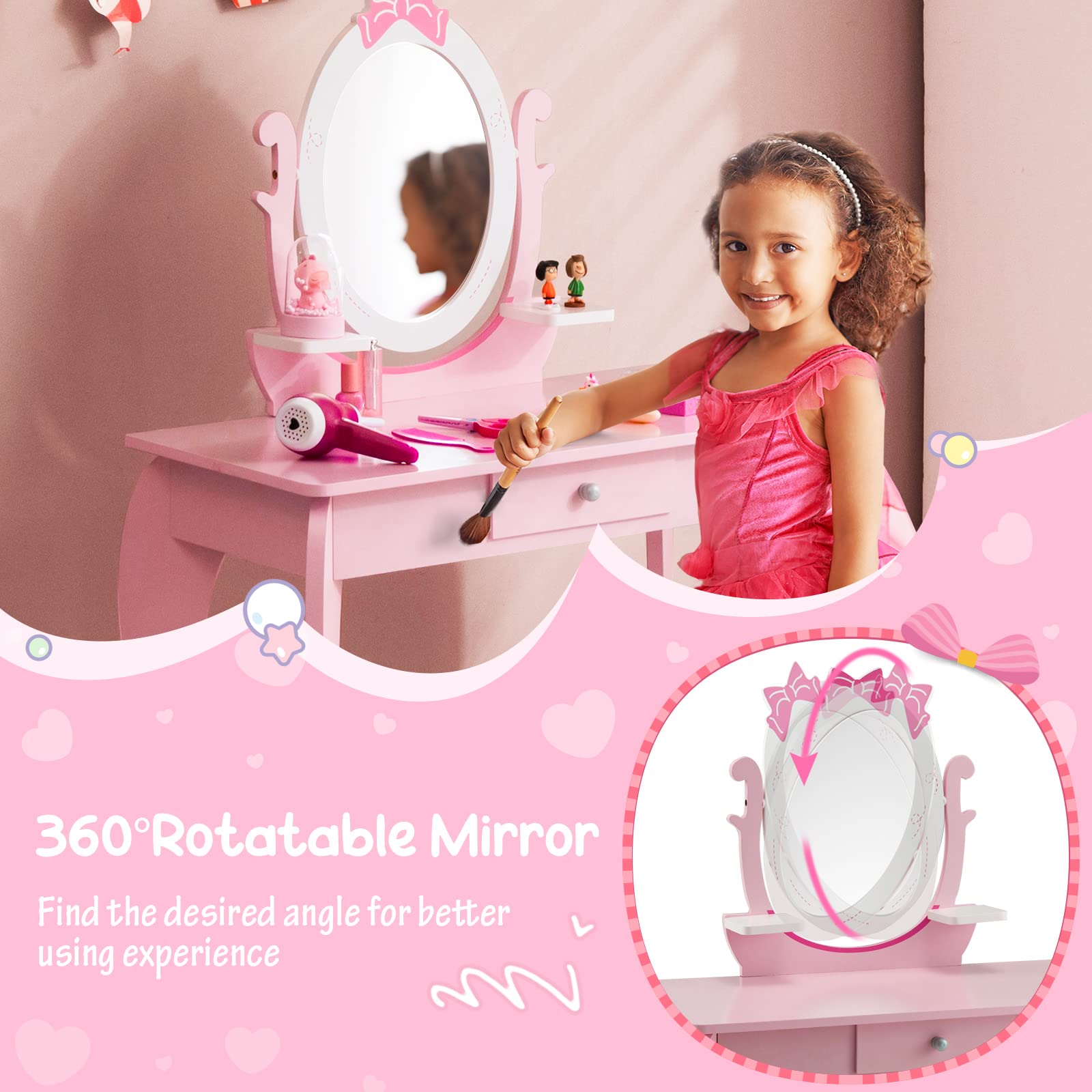 Our Generation Glam & Glow Vanity Table With Light-Up Mirror - 18 Inch Doll Accessories Set