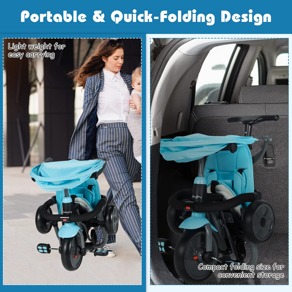 BABY JOY Toddler Tricycle 6 in 1 Folding Tricycle W Adjustable Canop costzon