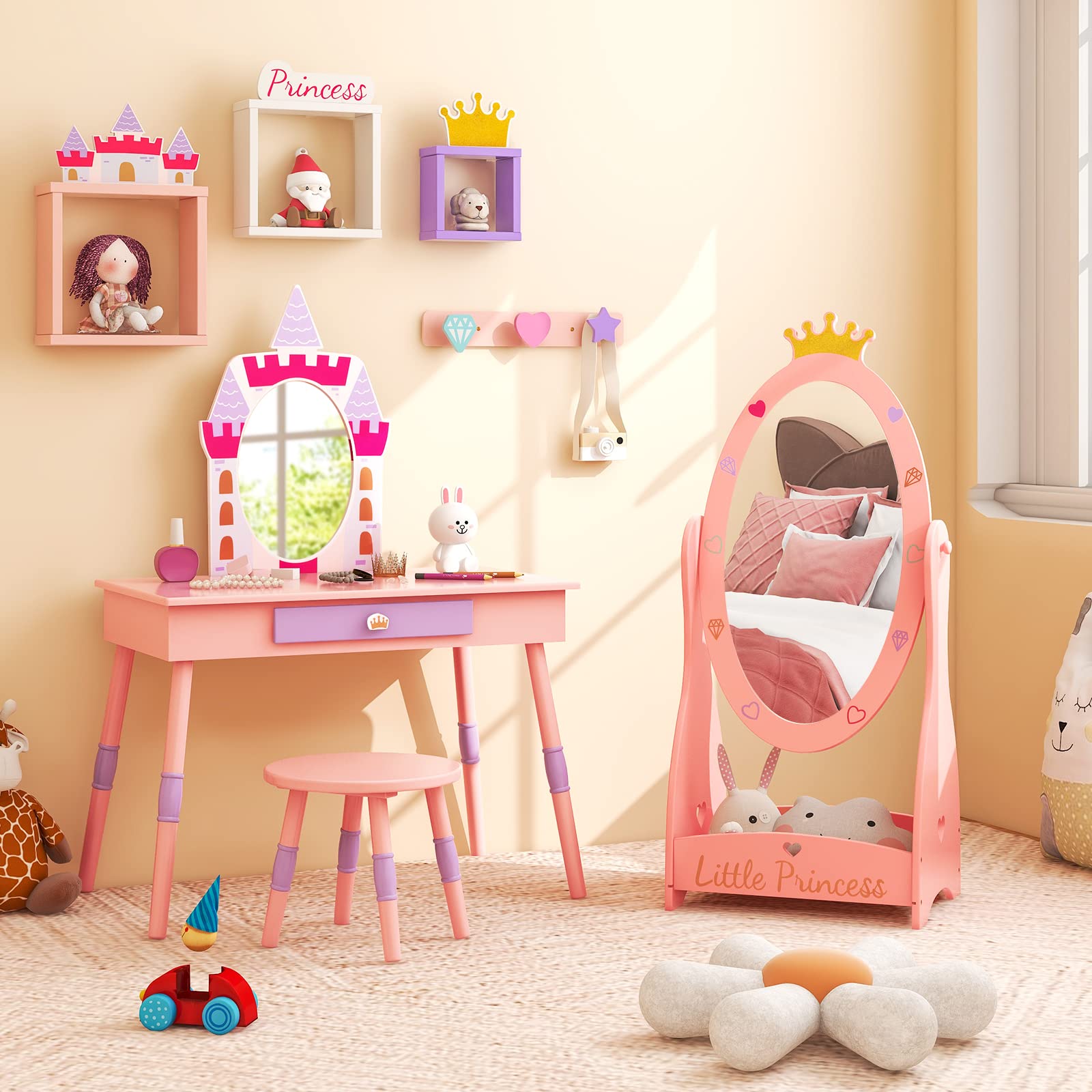 Costzon Kids Full Length Mirror, Princess Floor Free Standing Mirror