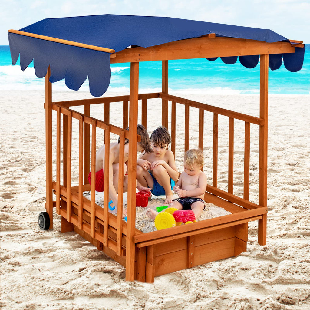 Costzon Kids Retractable Sandbox with Canopy