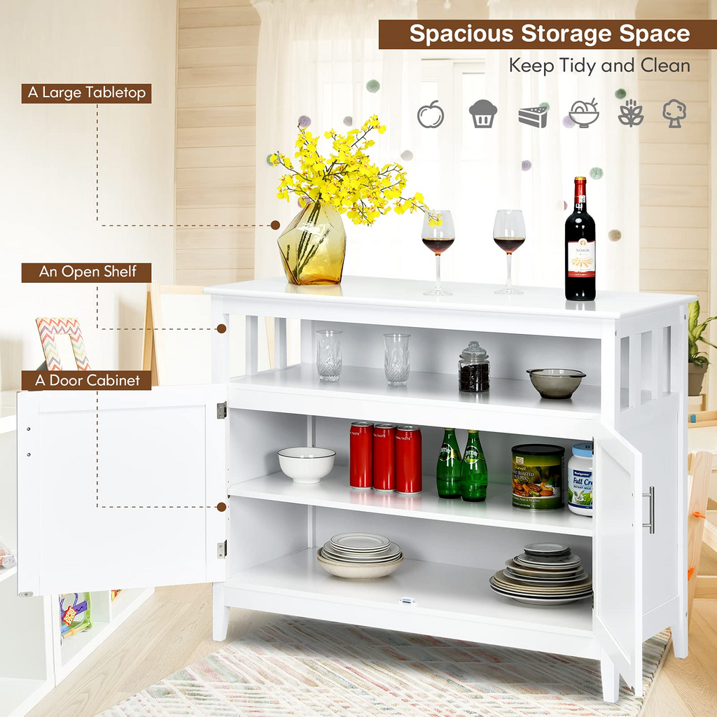 Free Standing Storage Chest with 2 Level Cabinets and Open Shelf - Costzon